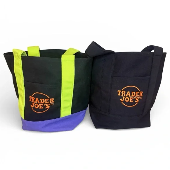 Trader Joe's Mini Canvas Tote Bag Set - Black and Purple (2) - Picture 1 of 12
